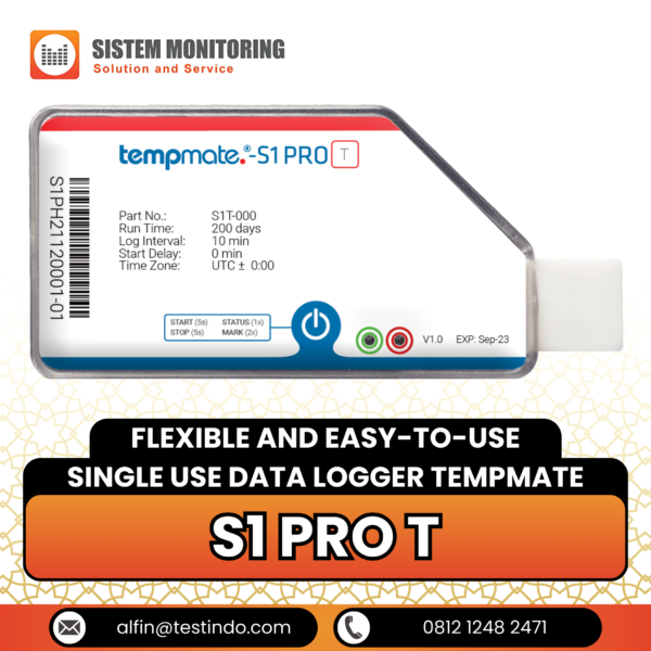 Alat Perekam Data Suhu Flexible and Easy-to-Use Single Use Data Logger tempmate S1 PRO T