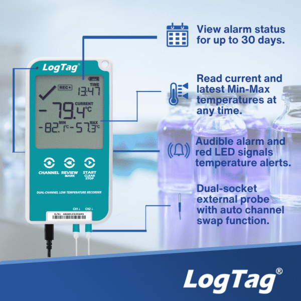 Alat Perekam Data (Data Logger) LCD Suhu Rendah Multi-Saluran LogTag® UTREL30-16 - Image 3